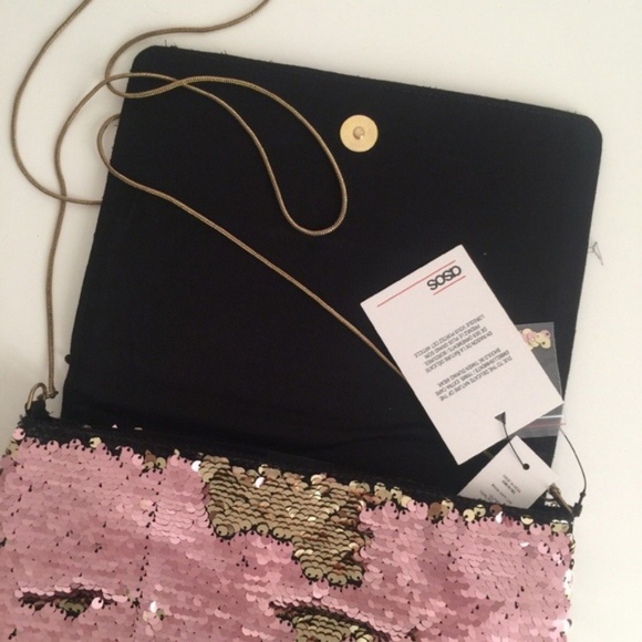 Asos reversible color Pink Gold Sequin Clutch BAG - Picture 4 of 5